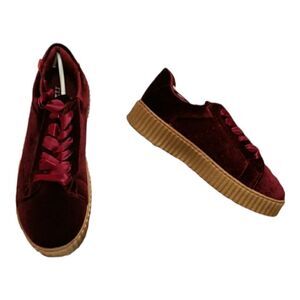H2K HANNAH burgandy velvet platform shoes with satin laces sizes 9 10